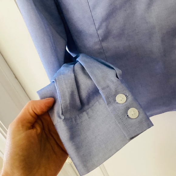 Anne Klein Non-Iron Fitted Button Up Womens L Blue V-neck Collared Blouse Office - Picture 10 of 13